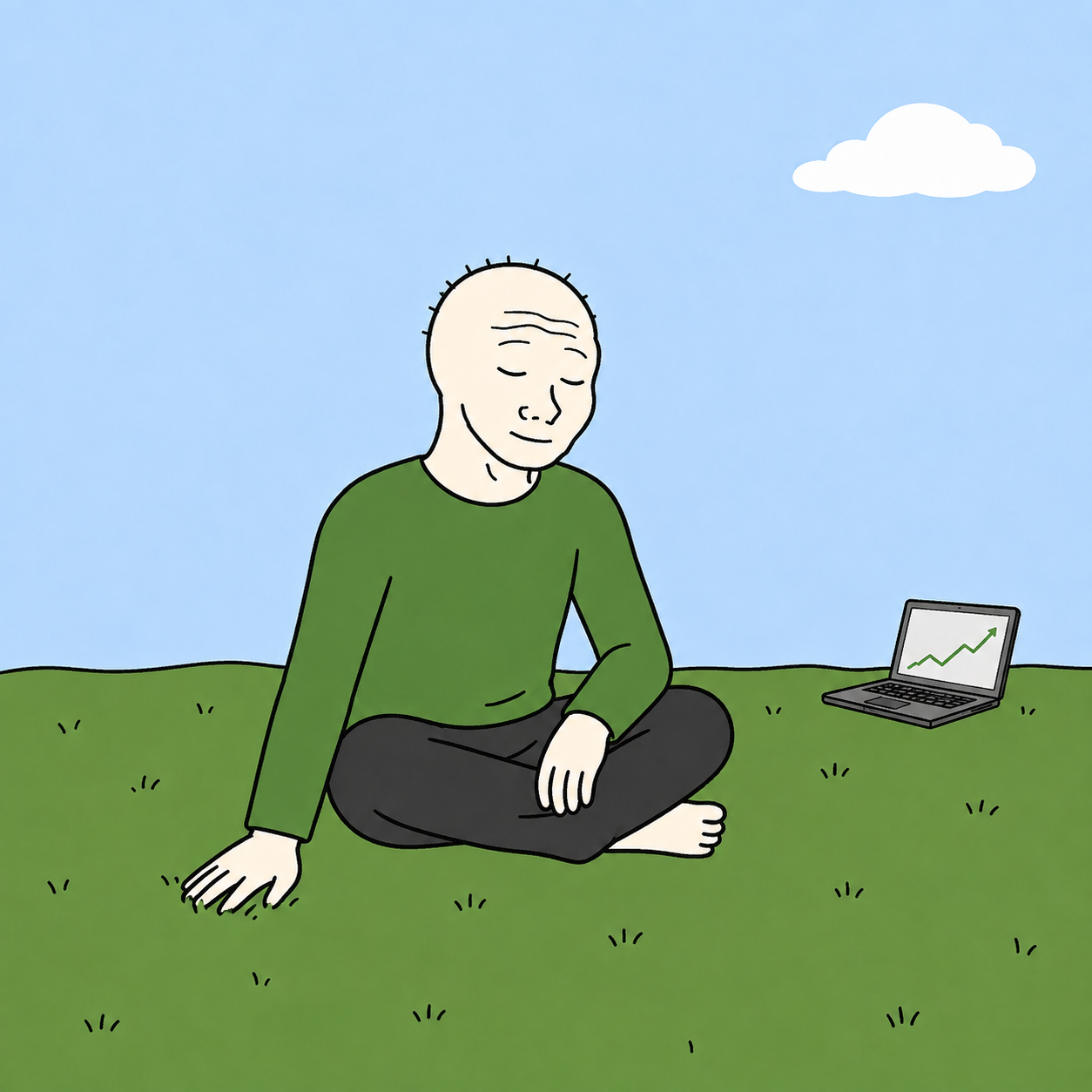 The character touching grass again